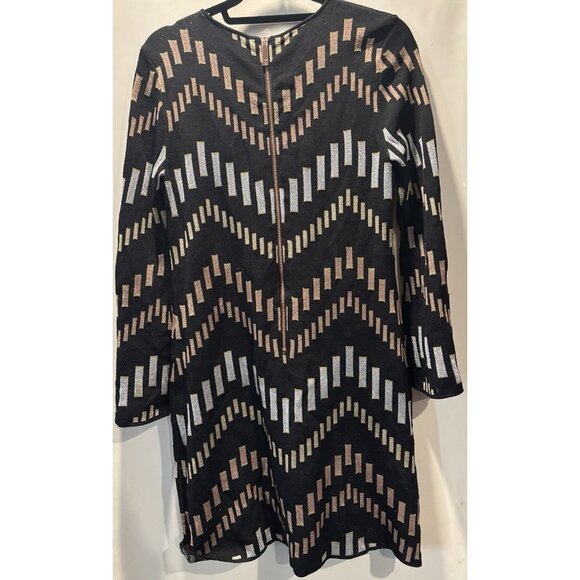 TED BAKER Black Rose Gold Silver Metallic Bell Sleeve Knit Dress Size 2 Sm US - Picture 5 of 9